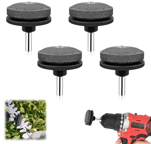 4 Pcs Affûteuse de Tondeuse à Gazon, Aiguiseur Lame Tondeuse, Pierre à Aiguiser Universelle pour Perceuse Électrique et Manuelle, Affûteur Rapide pour Outils de Jardin et Lames Émoussées (Noir)