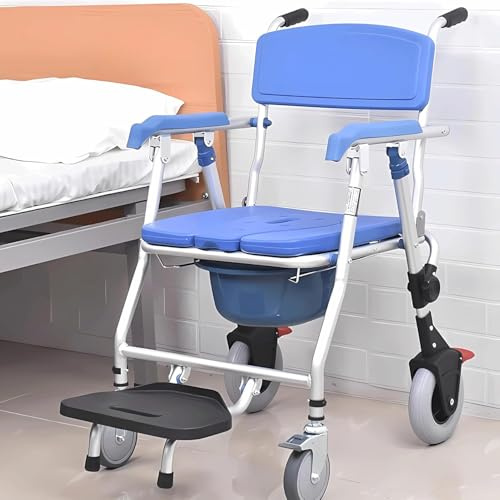 MINHUIJIHUI Chaise Roulante, Fauteuil Percé De Douche avec roulettes, Chaise Roulante Pliable, Sièges de Toilettes et Chaises Percées, Chaise de Douche avec Accoudoirs