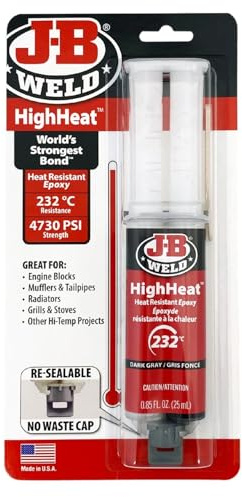 HighHeat Heat Resistant Epoxy Adhesive 25ml Syringe - Metal Bonding and Gap Filling - 232°C Heat Resistance, Fuel Resistant - Muffler Tailpipe Radiator Exhaust Repairs - 50197UK