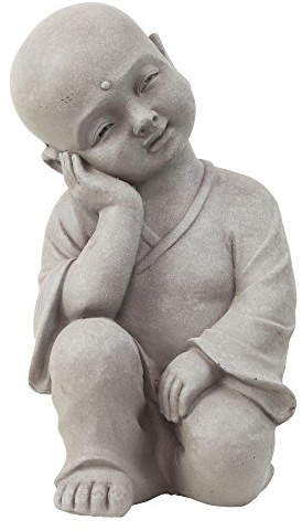 Garten Deko Figur Shaolin Mönch Buddha Denkend Stein Effekt in Grau - 40cm Hoch