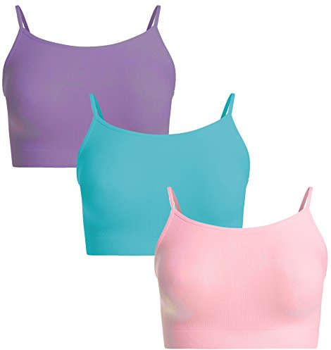 UnsichtBra Set da 3 Bustier Senza Ferretto per Donna | Confezione Multipla di Reggiseni Bralette con Spalline Sottili | Indumenti Base per Lo Sport e Lo Yoga, Top Bustier (Rosa, Blu, Porpora, S-M)