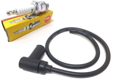 Zündkerze B9ES mit Zündkabel & Zündkerzenstecker – Passend für Piaggio, Derbi, Roller, Mofa & Moped, Universal 2-Takt, 50cm hochwertiges Set