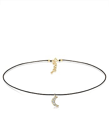 Elli Damen-Kette mit Anhänger Halbmond Astro 925 Silber Kristalle schwarz Brillantschliff 36 cm