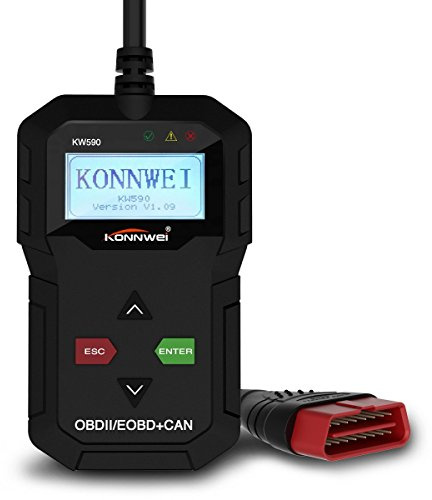 KONNWEI KW590 OBD2 Scanner scanner diagnostico universale OBD II per auto, lettore di codici di guasto del motore con sensore O2 e test monitor a bordo (nero)