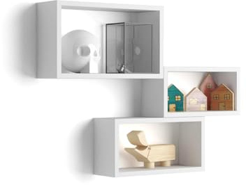 Mobili Fiver, Set of 3 Rectangular Cube Shelves, Giuditta, Matt White, Made In Italy