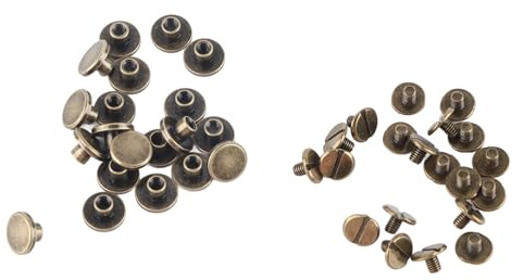 Leder Nieten Set Messing 5mm, 20 Stück Flachkopfschrauben für Lederhandwerk, Gürtel, Handtaschen Reparatur und Dekoration
