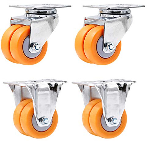 4x Lenkrollen Doppelrollen Transportrollen Strandkorbrollen,TPE-Möbelrollen Schwenkrollen,Gelb,360° Montageplatte,Leise,Verschleißfest,für Ständer Couchtisch Sofa (1.5zoll,Behoben+universal)