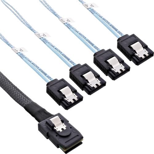 InLine 27610A SAS Anschlusskabel, Mini SAS SFF8087 an 4x SATA, Crossover, OCF, 1m