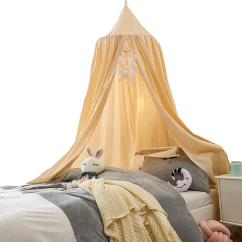 LINONI Baby Baldachin Betthimmel Chiffon Hängende Rund Moskitonetz für Babys Bett, Spielzelte, Kinderzimmer Höhe 240 cm Saumlänge 260cm (Gelb)