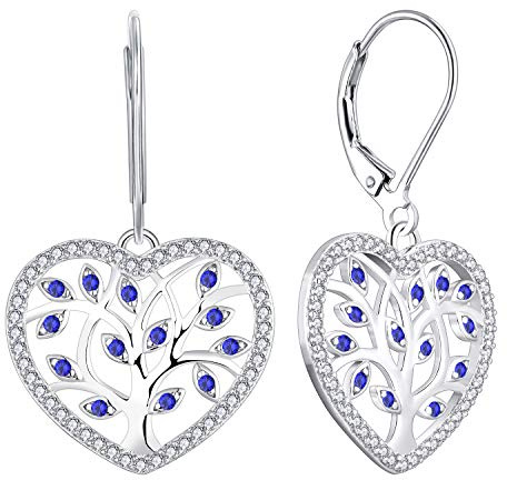 YL Tree of Life Örhängen Silver 925 Sterlingsilver Vit/Grön Kubisk Zirkonia Familjeträd Dinglande Droppörhängen för Kvinnor, Colore: Spinel Blue, Cod. NE84970G1
