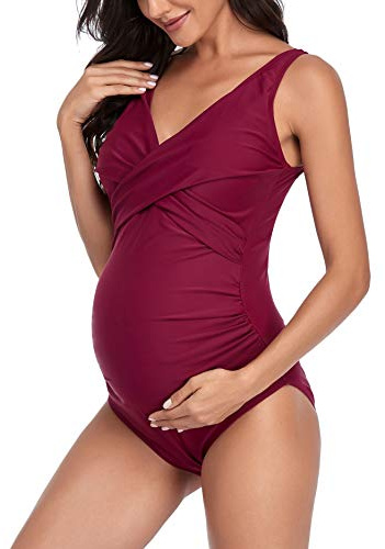SUMMERSUNSHINE Traje de baño de Maternidad de una Pieza con Parte Delantera Cruzada para Embarazo, Traje de baño de Maternidad