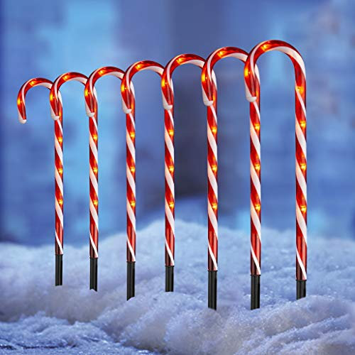 Vanthylit Outdoor Christmas Decoration 8PK Candy Cane Lights with 64 LEDs Pathway Christmas Markers with 8 Modes Plug in for Yard Garden Lawn (44cm)