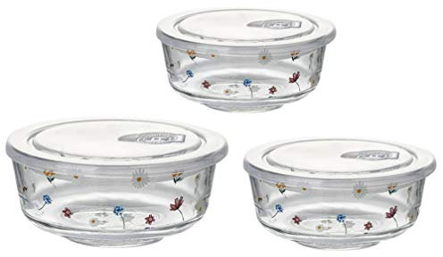 Cabilock 3-Piece Glass Salad Bowl Set with Lid Vintage Style Serving Bowls for Parties
