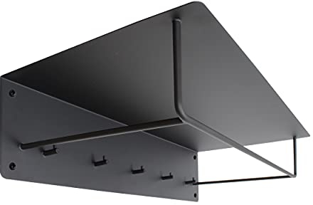 Wandgarderobe GARD Sheet mit Hakenleiste, 3 Kleiderstangen & großer Hutablage - Garderobe Metall Schwarz - Wandgarderobe mit Ablage - kleine Garderobe Wand Garderobenpaneel (B60 x T30 x H15 cm)