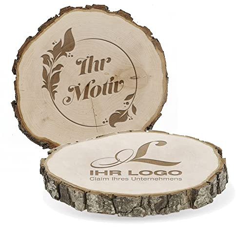 stempel-fabrik – personalisierbare Baumscheibe aus Erlenholz – gravierte Holzscheibe mit Wunschtext zur Dekoration – Geschenkidee für Hochzeit, Jahrestag, Geburtstag (22,5-24 cm Durchmesser)