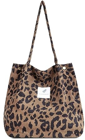 FITDON Cord Umhängetasche Groß, Damen Schultertasche Canvas Tasche Tote Handtasche für Alltag, Büro, Schulausflug und Einkauf
