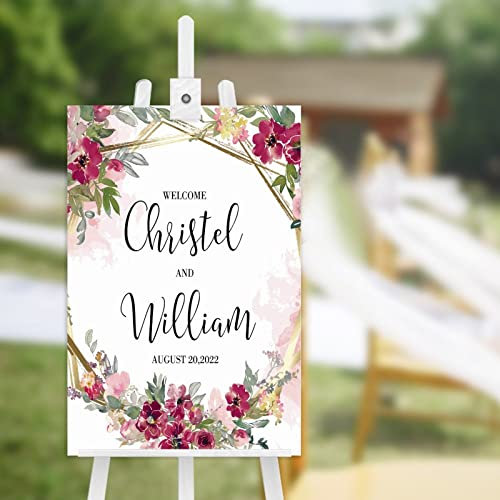 Panneau de bienvenue en bois pour mariage - Panneau de bienvenue au mariage élégant - Disposition verticale - Panneau de bienvenue pour réception de mariage - 45,7 x 30,5 cm