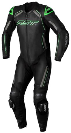 RST S1 CE Mens One Piece Leather Suit - Black/Grey/Neon Green 44