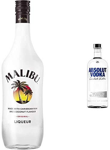 Malibu Coconut Rum - 1 L & Absolut Vodka, Vodka svedese, Grano e acqua di Ahus, Senza zuccheri aggiunti, 40% Vol., 1 Lt