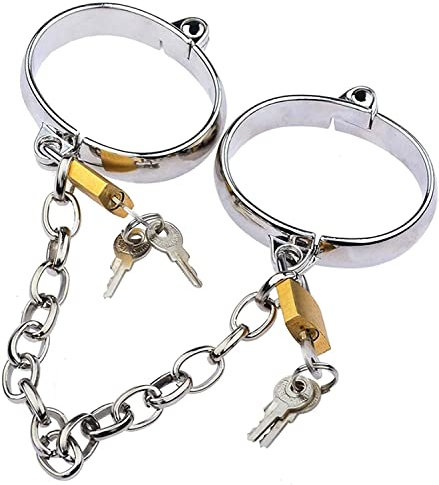 ROLOL Edelstahl Ovale Handschellen für Paare, SM Restraint Fesseln Handcuffs/Fußschellen mit Schloss und Schlüssel,Rollenspiel Kostüm Zubehör für Männer und Frauen -Handschellen (Color : Male)