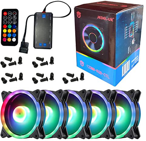 Jedel 5 RGB Case Fan Set, 5x 120MM RGB Cooling Fans with Remote Control, Desktop & Laptop Compatible