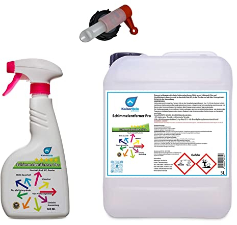 KaiserRein Schimmel-Entferner Spray 5 L mit Auslasshahn und 500 ml Flasche Haushalt, Bad, WC, Dusche Chlorfrei wirkt dauerhaft