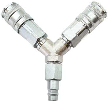 3-Way Euro Air Line Splitter – 1/4 BSP Y Piece Compressor Coupling Adaptor with 2 x Female Quick Release Connectors – Heavy Duty Air Hose Fitting