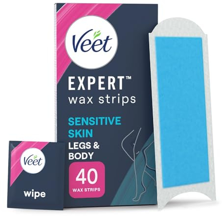 Veet Expert Cold Wax Strips, 40 Count + 4 Finish Wipes, Hair Removal Kit For Smooth Legs, Gentle Solution For Delicate Skin, Easy And Effective Use
