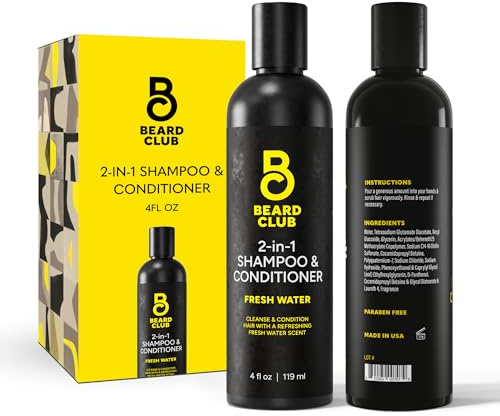 The Beard Club Mens 2 in 1 Shampoo and Conditioner Set - Sulfate Free, Moisturizing, Citrus Scented for Curly Hair Care and Dry Scalp Care