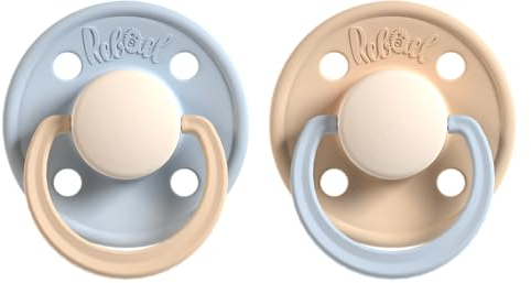 Rebael Fashion Schnuller | 2er-Pack | Naturkautschuk/Latex | Hergestellt in Dänemark | BPA-Frei | Sauger in Kirschform | Cold Pearly Lion/Dusty Pearly Elephant, Größe 1 (0-6 Monate)