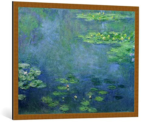 kunst für alle Bild mit Bilder-Rahmen: Claude Monet Seerosen - dekorativer Kunstdruck, hochwertig gerahmt, 100x80 cm, Kupfer gebürstet