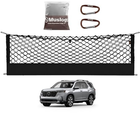 Muslogy Truck Bed Cargo Net Trunk Netting Compatible with Honda Pilot 2023-2026 | 2026+ Passport Accessories, Pickup Cargo Organizer SUV Sedan Storage Net w/Heavy Duty Carabiners