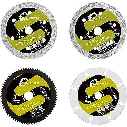 SANLEETEK Diamond Discs 75 mm 4 Pieces for Porcelain, Ceramics, Metal Boards, Soft, Plastic – Angle Grinder with 10 mm Hole