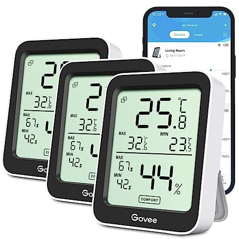 Govee Thermometer Hygrometer, Mini LCD Digital Temperatur luftfeuchtigkeitsmesser mit Benachrichtigungs Alarm, Präzise Hygrometer Temperatur, Datenspeicherung für Gewächshaus Weinkeller (3 pack)