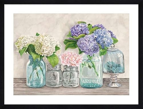 ART PRINT CAFE' – Quadro shabby – stampa con cornice nera: Jenny Thomlinson, Fiori in barattoli di vetro