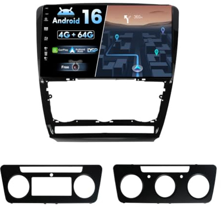 BXLIYER Android 16 [4G+64G] Autoradio Passt für Skoda Octavia (2006-2014) - Eingebautes CarPlay Android Auto - KOSTENLOS Rückfahrkamera - IPS 10.1 Zoll 2 Din - DAB Lenkradsteuerung 4G WiFi Fast-Boot