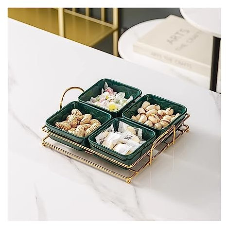Salad Bowl Ceramic Bowl with Metal Tray Removable Dip Bowls are Used for Appetizers, Potato Chips Fruits Condiments and Candies Porcelain Ice Cream Bowls. Snack Bowl (Color : C)