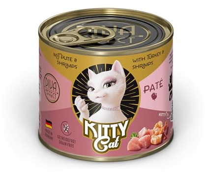 KITTY Cat Paté Pute & Shrimps, 6 x 200 g, Nassfutter für Katzen, getreidefreies Katzenfutter mit Taurin, Lachsöl und Grünlippmuschel, Alleinfuttermittel mit hohem Fleischanteil, Made in Germany