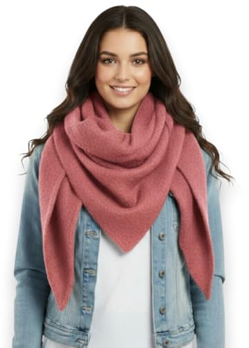 Ziona Damhalsduk lätt vinter höst trekantig halsduk mjuk XXL vinterhalsduk 202 x 82 cm, Dämpad rosa, XXL