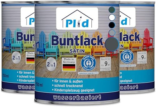 Plid® Buntlack Außen & Innen - 2.25l Anthrazitgrau - Holzfarbe & innen - Holzlack wetterfest - Holzschutzfarbe Aussen & Innen - Wetterschutzfarbe Holz - Holzlasur - Farbe für Holz