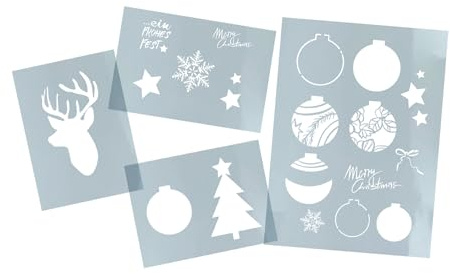 Schablonen Set x-mas Weihnachten - Stencils 4er-Set Weihnachtsschablonen - Malvorlagen Karten Airbrush Küche Backen Weihnachtsdeko - zAcheR-fineT
