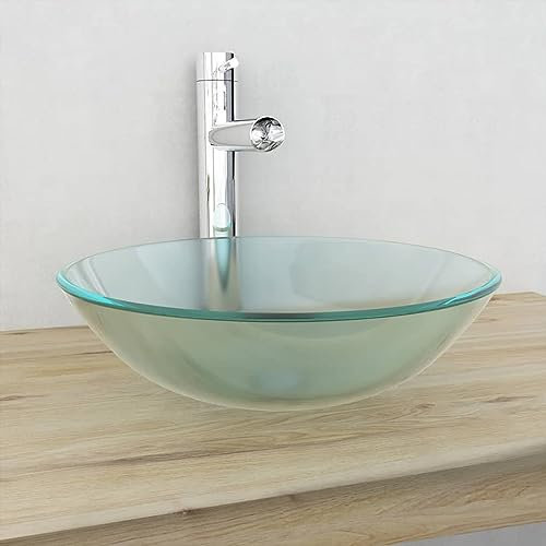 ARKEM Ceramica,Finitura Bianco Lucido - Lavandino Design Moderno Bacinella Lavamani Lavello Sanitari Bagno,Lavandino in Vetro Temperato 42cm Smerigliato