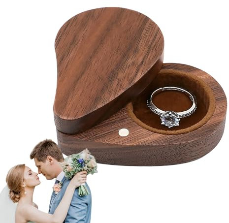 DYOG Ringschatulle in Herzform aus Holz – Schmucketui für Hochzeit, Verlobung, Antrag, Geburtstag und