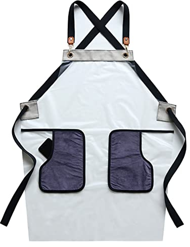 Arbeitsschürze mit Taschen, Arbeitsschürze, Segeltuchschürze, Werkstatt-Werkzeugschürze mit verstellbaren Trägern for Friseur, Küche, Gärtner, Café (Farbe: Weiß, Größe: X-Large) ( Color : White , Size