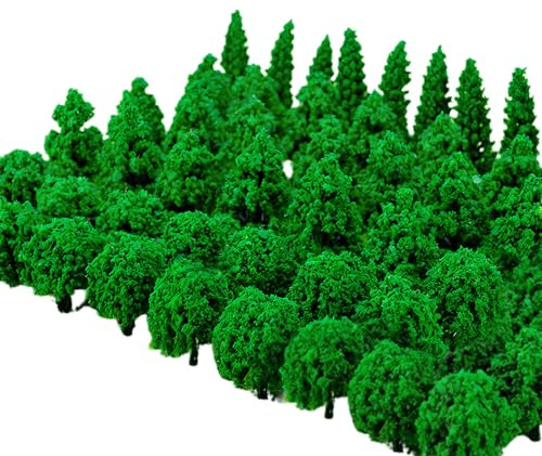 Zillary 50 stycken miniatyrträdmodell, 4–8 cm blandad modell tåg träd, mini träd landskap, för DIY landskap miniatyr sandbord grönt träd mönster (3 stilar)