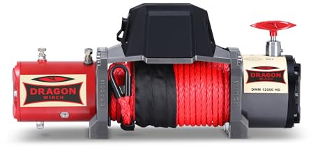 Dragon Winch Elektrische Seilwinde 24V Maverick 12000 lbs / 5443 kg, mit Synthetikseil 20m für Auto, Abschleppwagen und Kommunalfahrzeuge Seilwinde mit Funkfernbedienung + Zubehör | IP67 wasserdicht