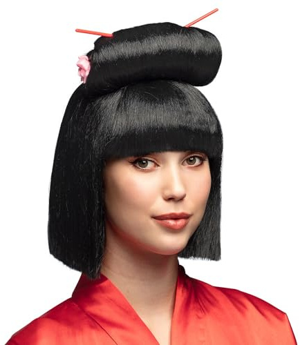 Boland - Asiatische Kunsthaar-Perücke mit Stäbchen | für Faschingskostüme, Mottoparty, Halloween und Karneval