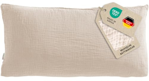 Pure Label Musselin Kopfkissenbezug 40x80 cm 100% Baumwolle - Beige | Traumhaft weiche, kuschelige Bettwäsche-Sets aus Musselin - 40° Waschbar