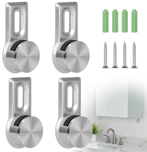 EFUTURETIME 4 x Fixation Miroir Mural Accroche Miroir pour Plaques de 4-7 Mm d'épaisseur, Attache Miroir Lourd pour Tableaux en Verre Acrylique avec 4 Vis Inox et 4 Ancrages Muraux