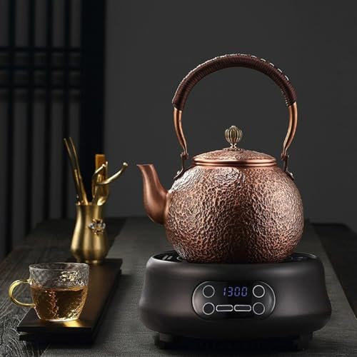 Copper Tea Kettle, 1500 ml de bouilloire en cuivre rouge avec poignée non glissante, théière en cuivre vintage martelée avec trous filtrants, bouilloire à thé, bouilloires de thé, bouilloire en cuivr